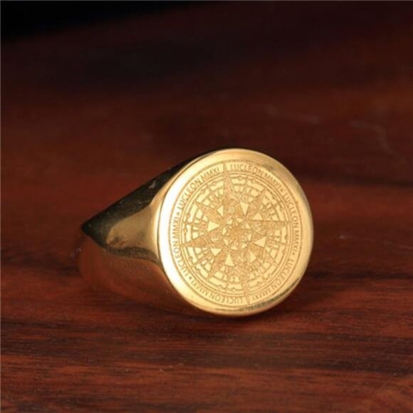 Vintage Round Compass Signet Ring, Nautical Compass Rings - Picture 2 of 6
